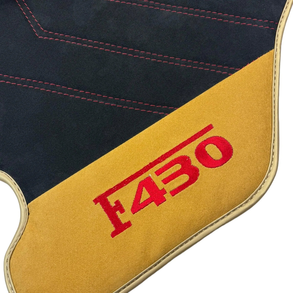 Black Alcantara Floor Mats for Ferrari F430 (2004-2009) - Red Sewing - AutoWin