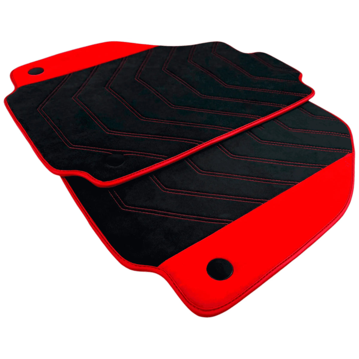 Black Alcantara Floor Mats for Ferrari F8 Tributo (2019-2023) with Red Alcantara Accents