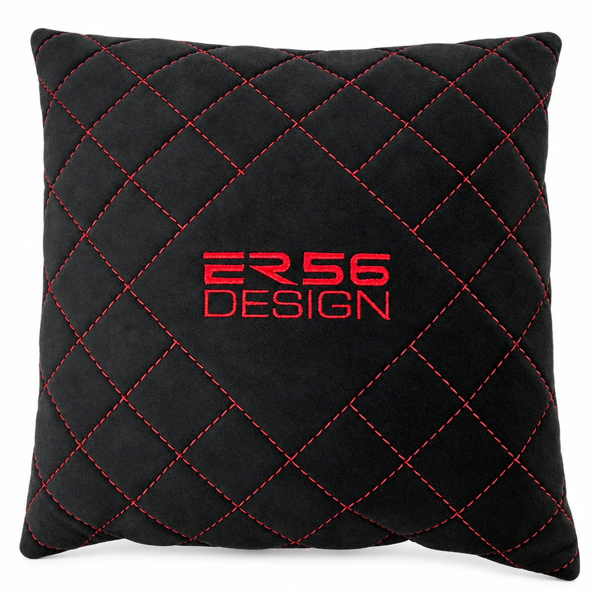 Black Alcantara Leather Pillows ER56 Design Set of 2 Red Sewing - AutoWin