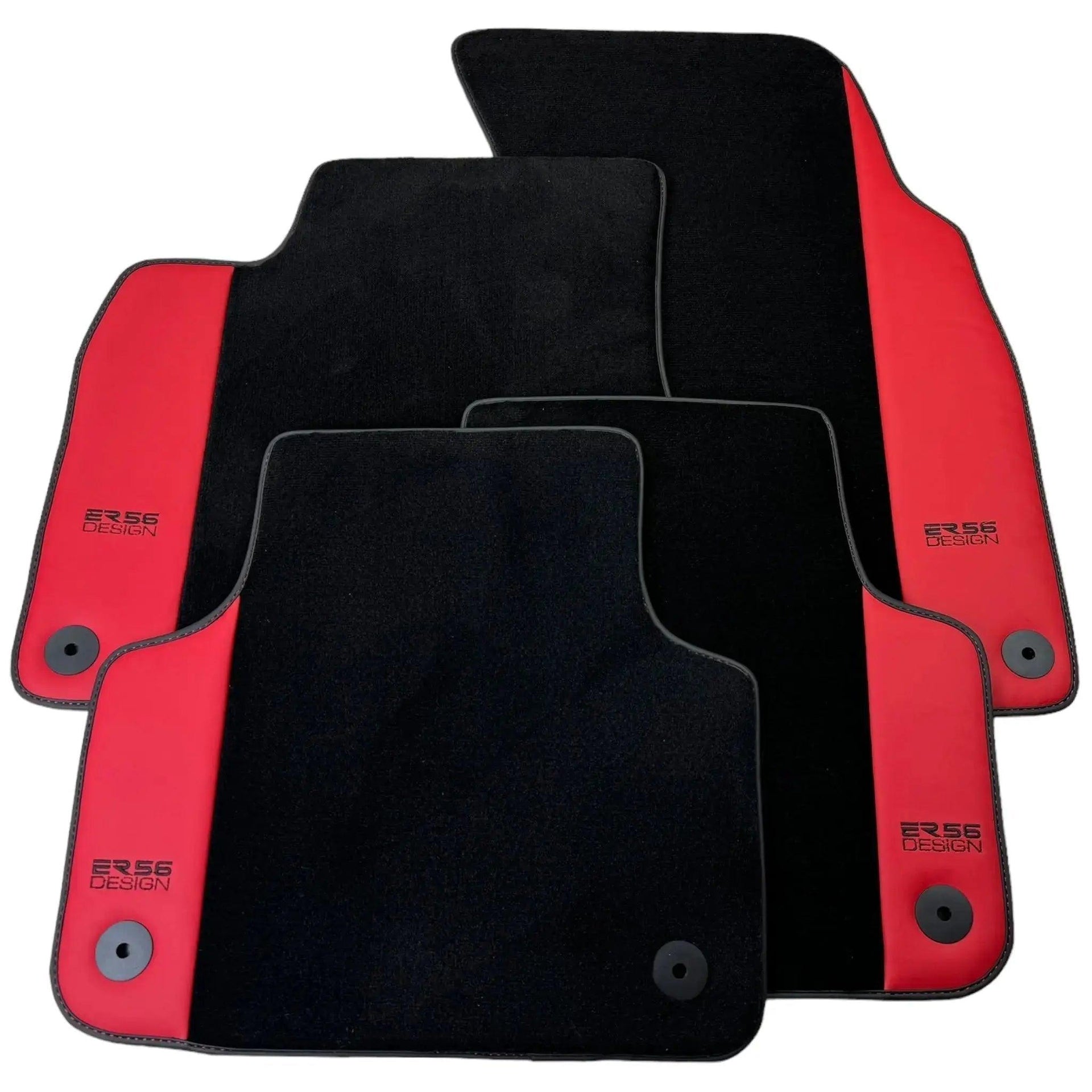 Black Floor Mats for Audi Q8 e-tron (2023-2025) with Red Leather | ER56 Design - AutoWin