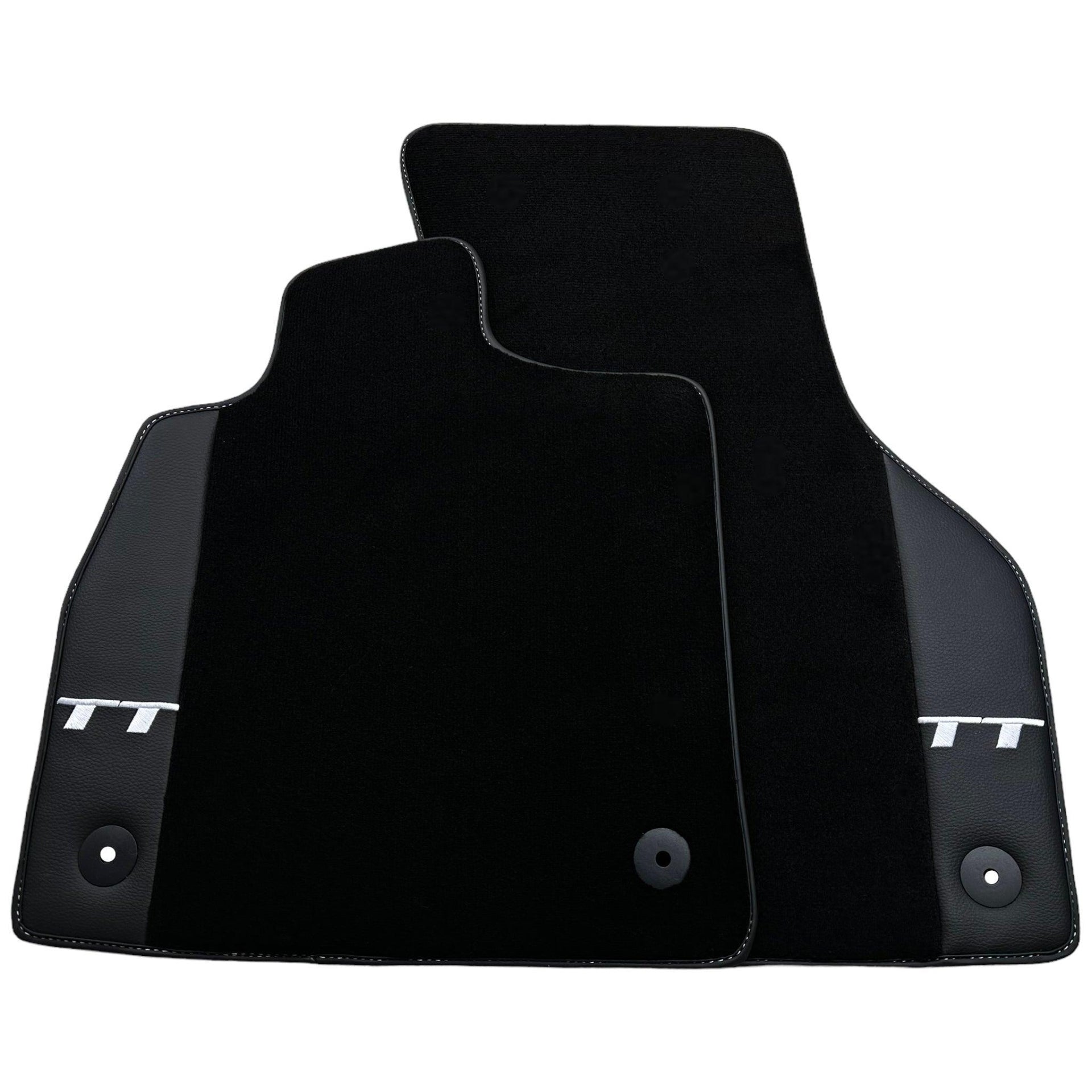 Black Floor Mats for Audi TT MK2 Convertible (2006-2014) with Leather - AutoWin