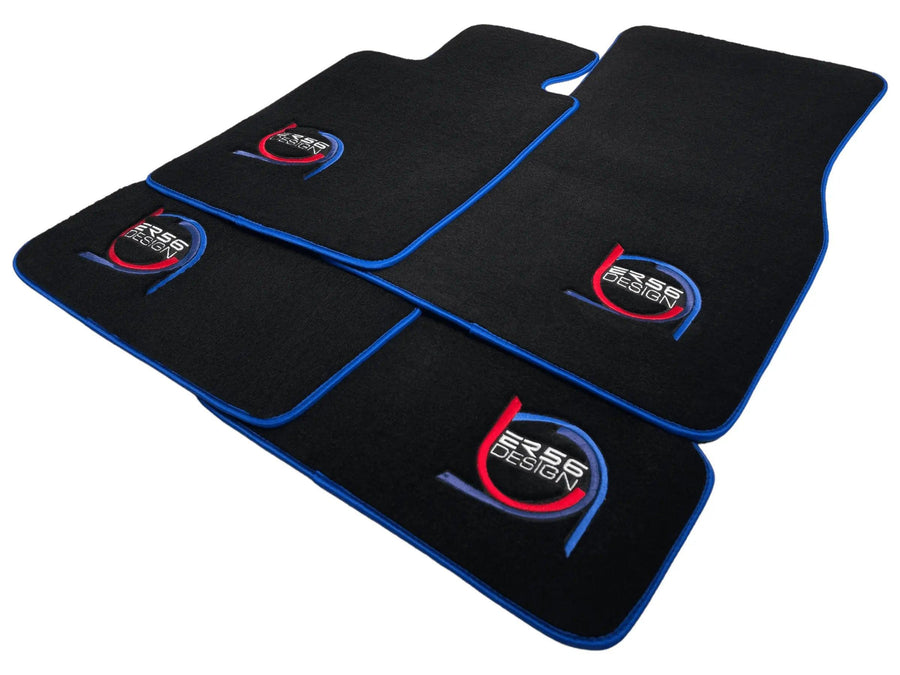 Black Floor Mats For BMW 5 Series E28 Sedan ER56 Design Limited Edition Blue Trim - AutoWin