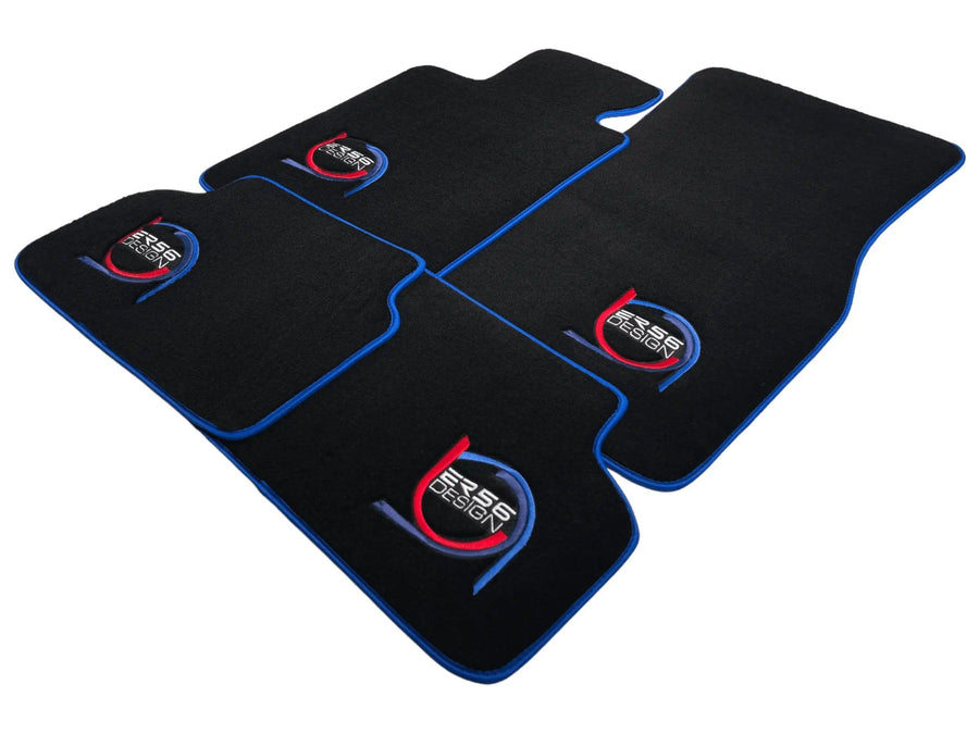 Black Floor Mats For BMW 5 Series E28 Sedan ER56 Design Limited Edition Blue Trim - AutoWin