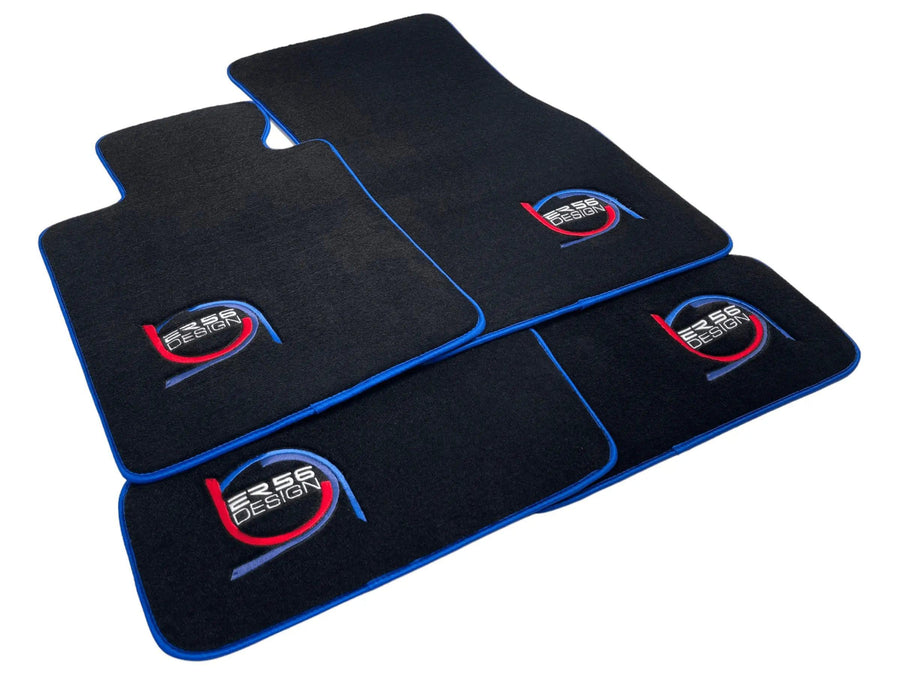 Black Floor Mats For BMW 5 Series E34 Sedan ER56 Design Limited Edition Blue Trim - AutoWin