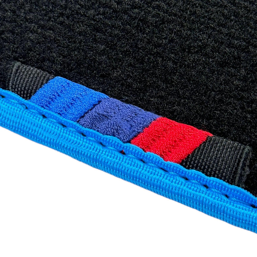 Black Floor Mats For BMW G60 (2023-2026) Sedan | Sky Blue Trim - AutoWin