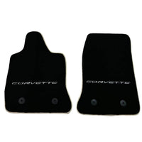 Black Floor Mats For Chevrolet Corvette C7 Targa Top (2014-2019) with Beige Trim - AutoWin