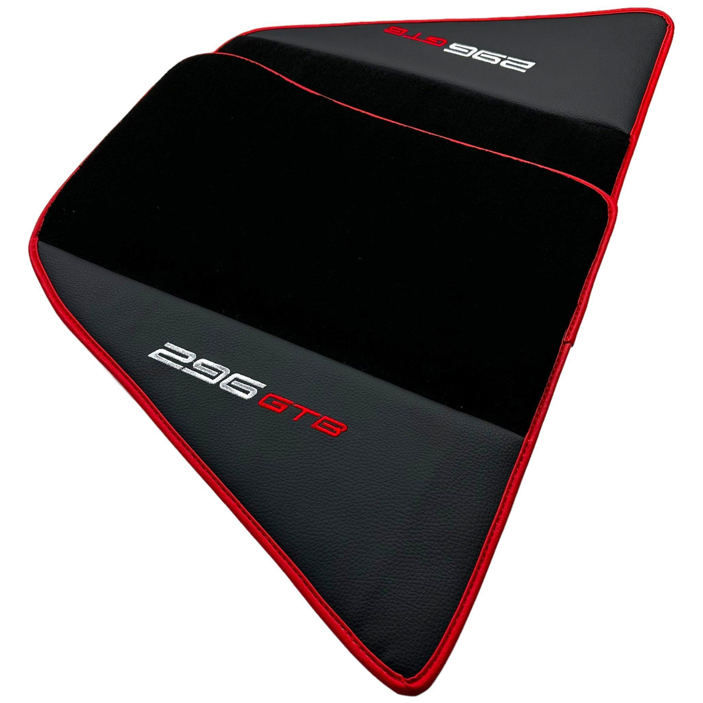 Black Floor Mats for Ferrari 296 GTB (2022-2024) with Leather and Red Trim - AutoWin