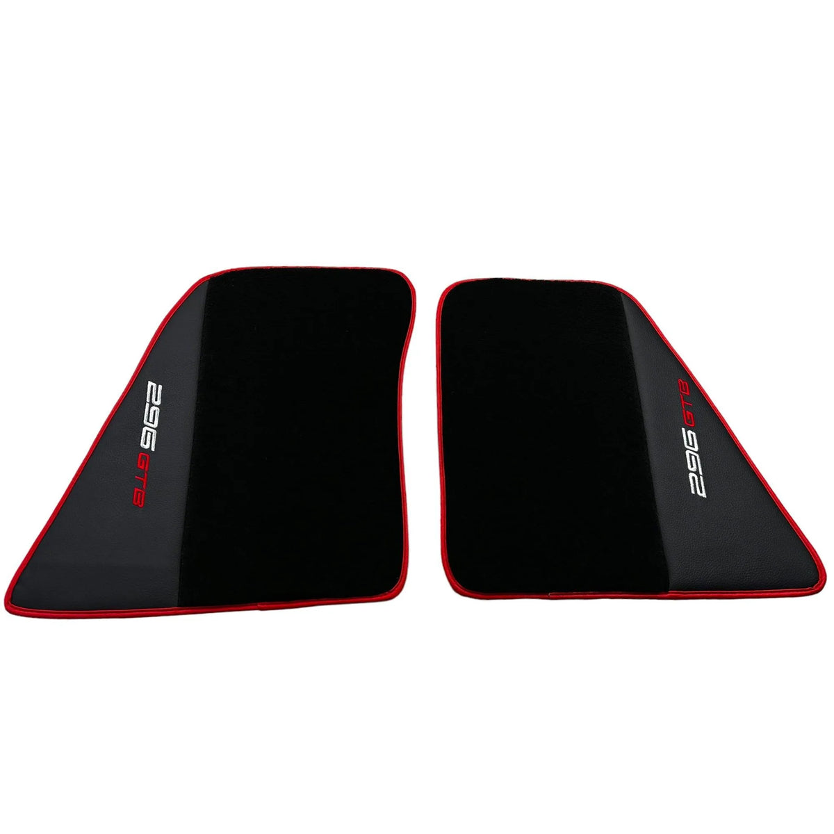 Black Floor Mats for Ferrari 296 GTB (2022-2027) with Leather and Red Trim - AutoWin