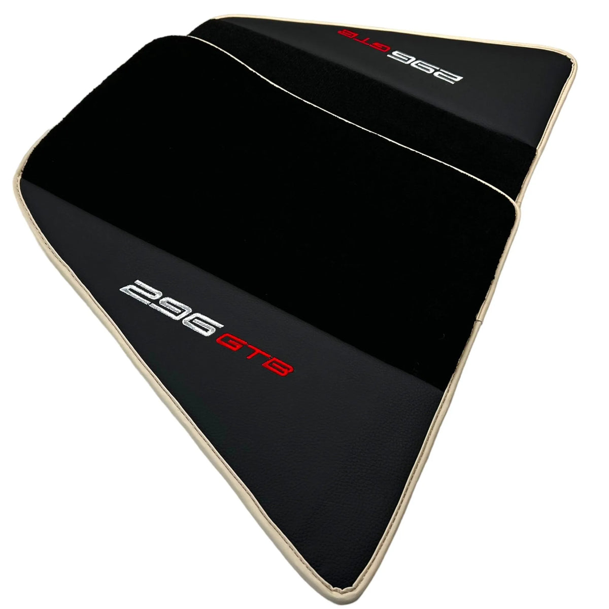 Black Floor Mats for Ferrari 296 GTB (2022-2027) with Leather | Beige Trim - AutoWin