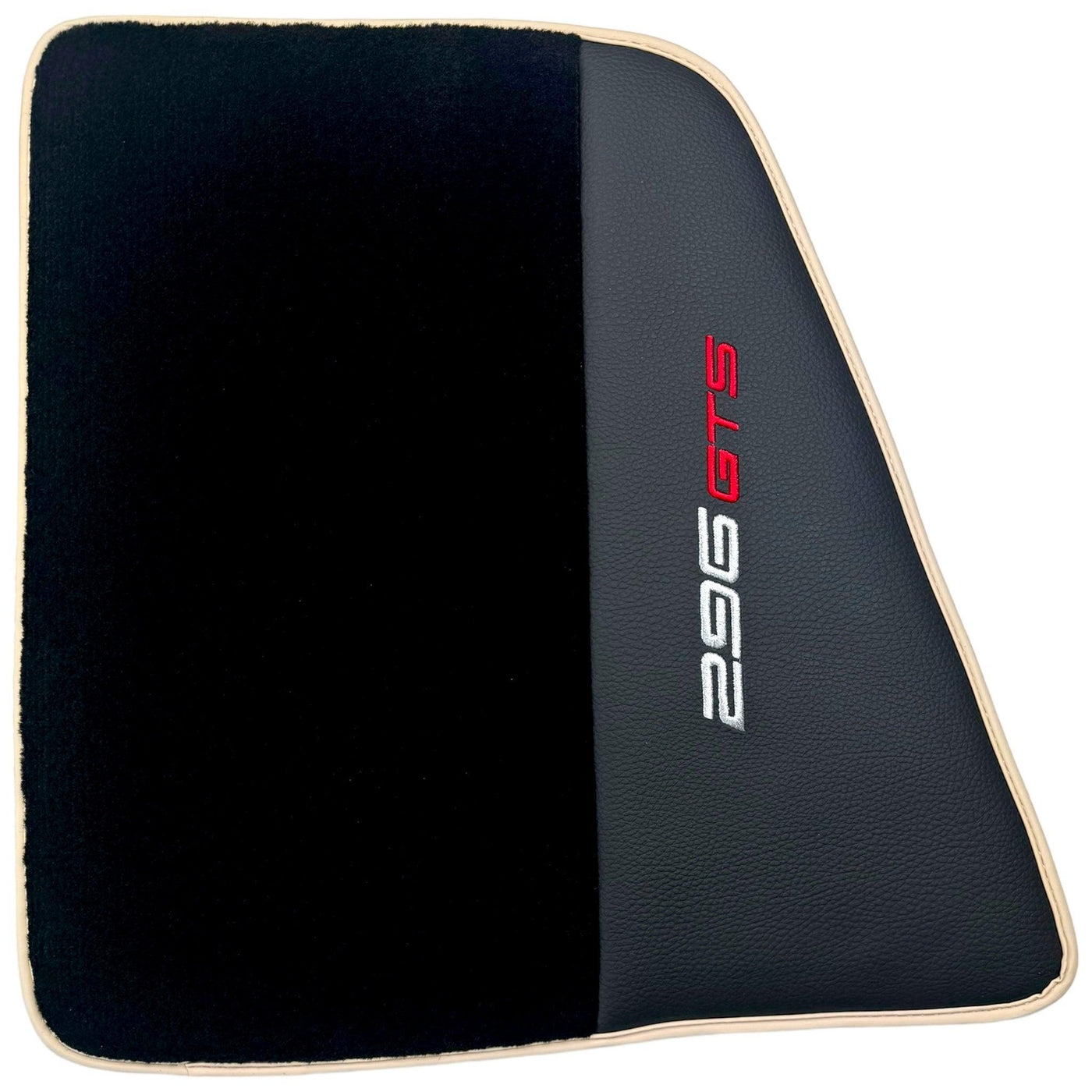 Black Floor Mats for Ferrari 296 GTS (2022-2024) with Leather and Beige Trim - AutoWin