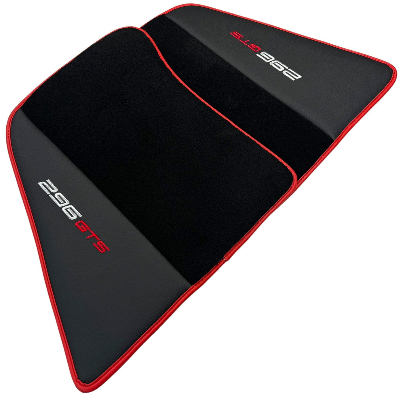 Black Floor Mats for Ferrari 296 GTS (2022-2024) with Leather and Red Trim - AutoWin