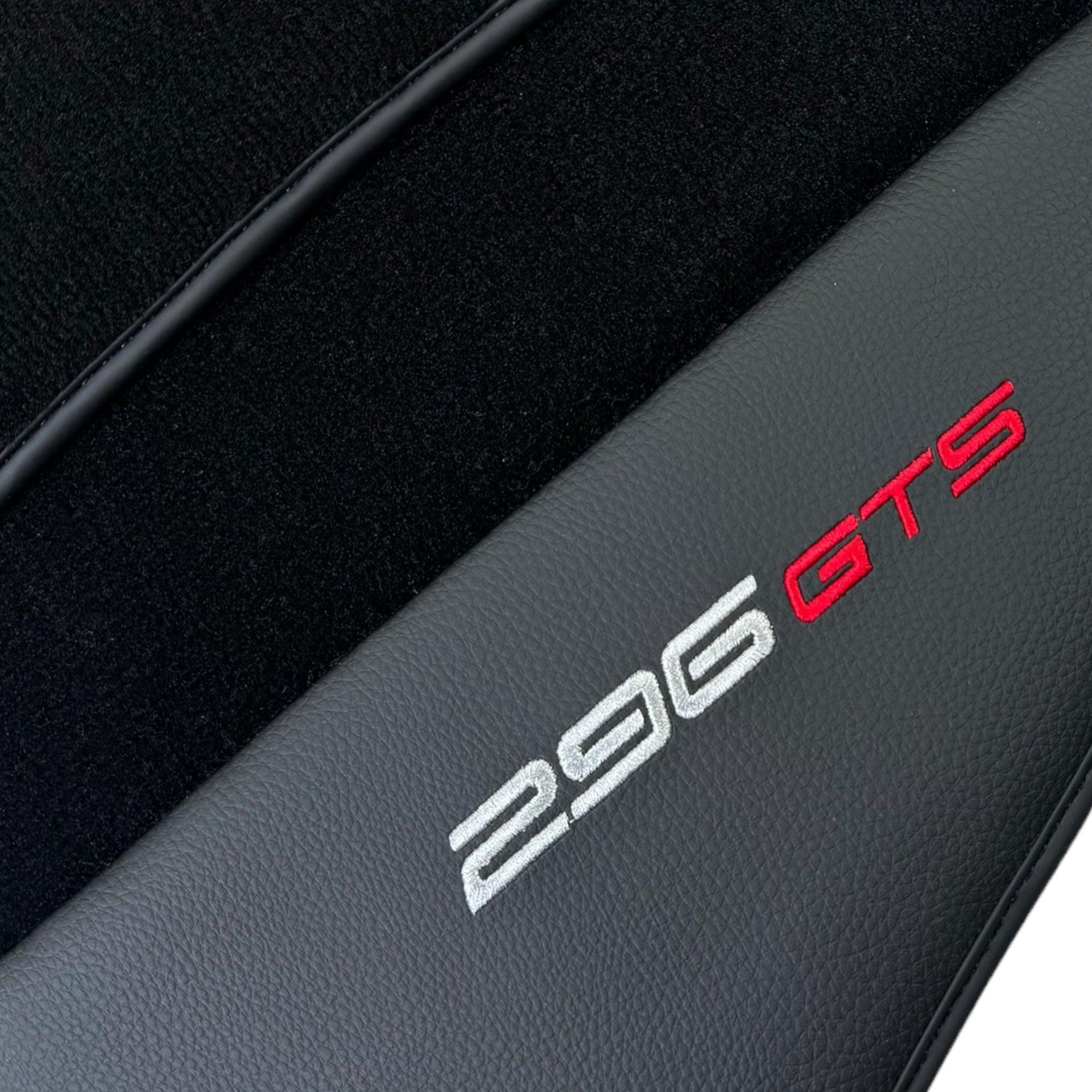 Black Floor Mats for Ferrari 296 GTS (2022-2024) with Leather - AutoWin