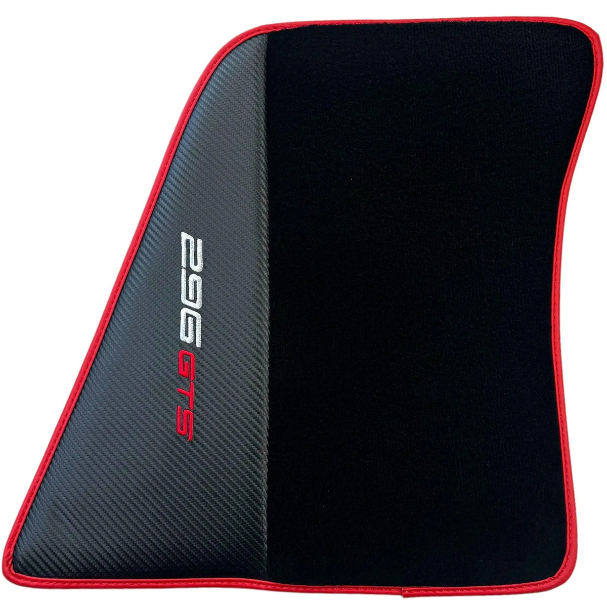 Black Floor Mats for Ferrari 296 GTS (2022-2027) with Carbon Fiber | Red Trim - AutoWin