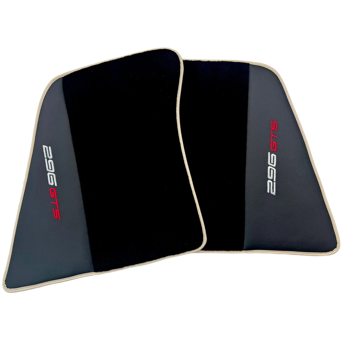 Black Floor Mats for Ferrari 296 GTS (2022-2027) with Leather and Beige Trim - AutoWin