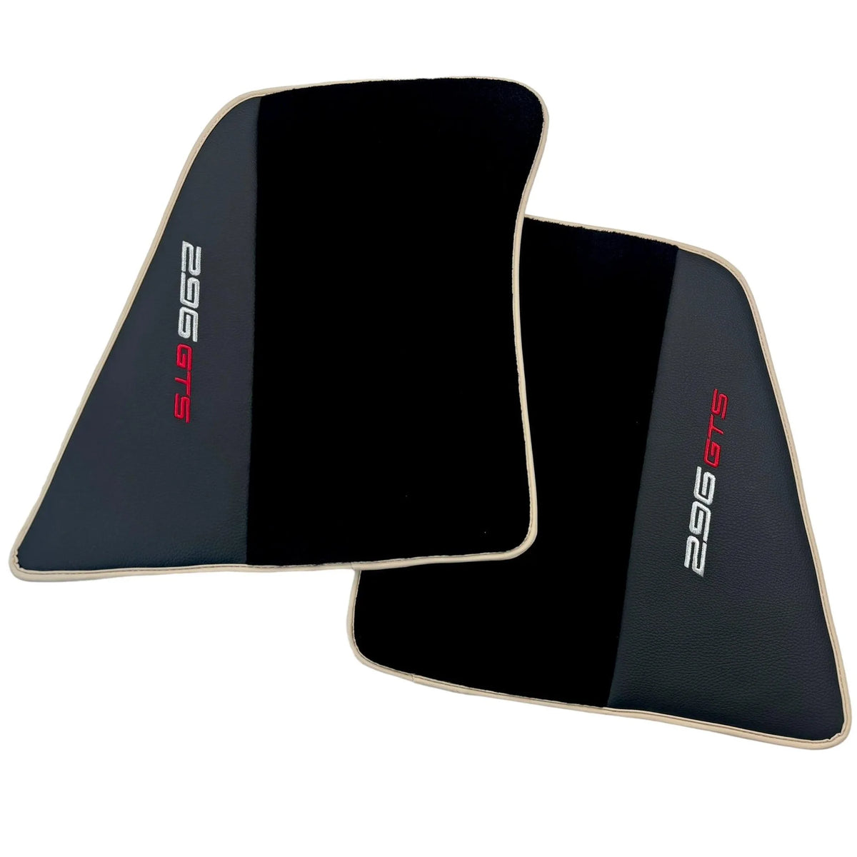 Black Floor Mats for Ferrari 296 GTS (2022-2027) with Leather and Beige Trim - AutoWin