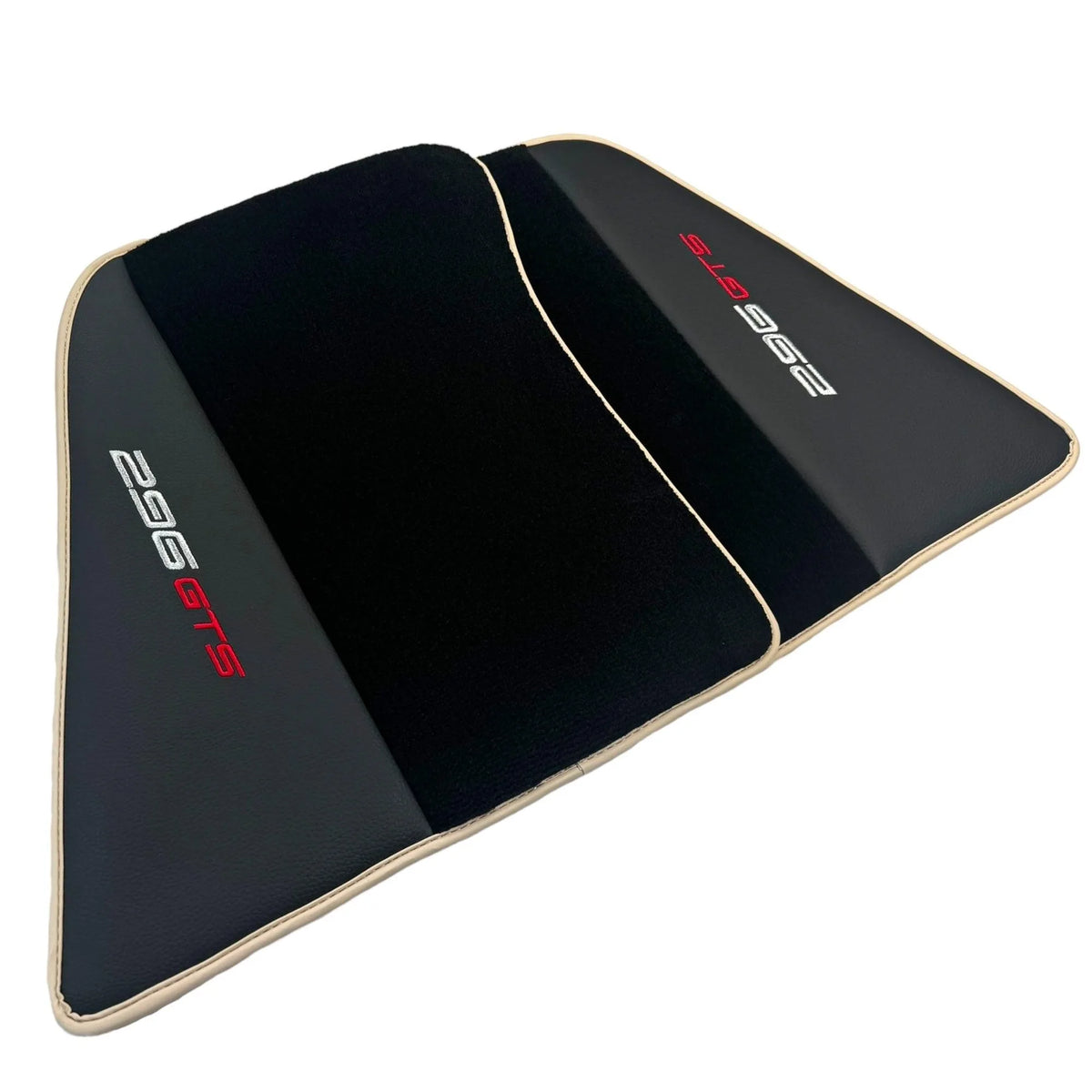 Black Floor Mats for Ferrari 296 GTS (2022-2027) with Leather and Beige Trim - AutoWin