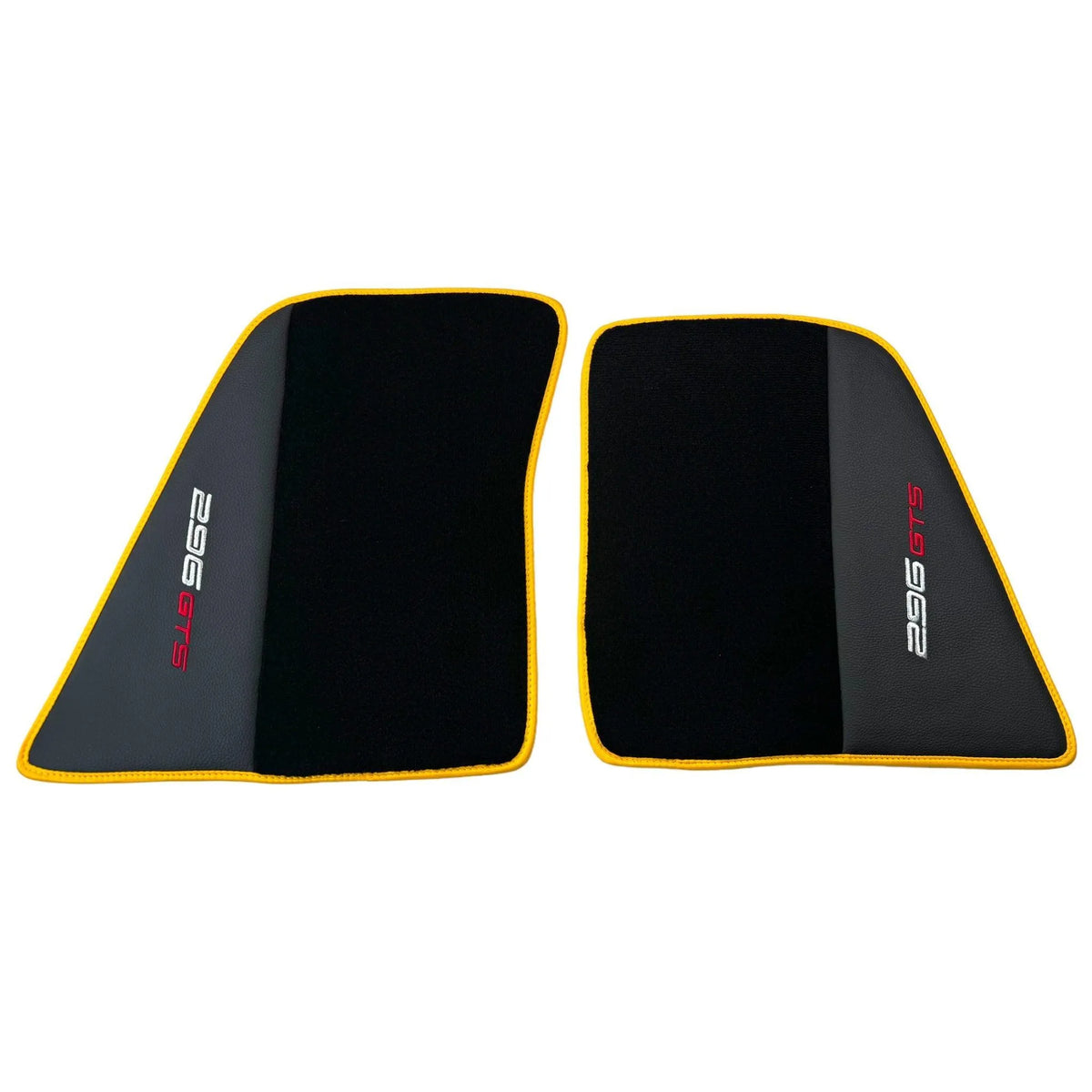 Black Floor Mats for Ferrari 296 GTS (2022-2027) with Leather and Yellow Trim - AutoWin