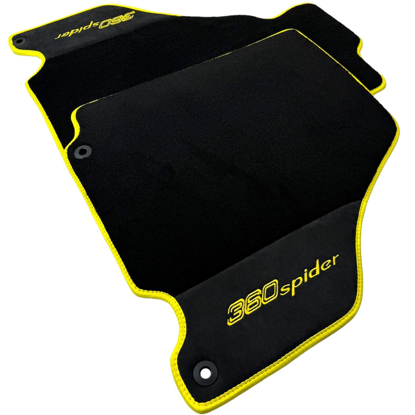 Black Floor Mats for Ferrari 360 Spider with Alcantara Leather | Yellow Trim - AutoWin