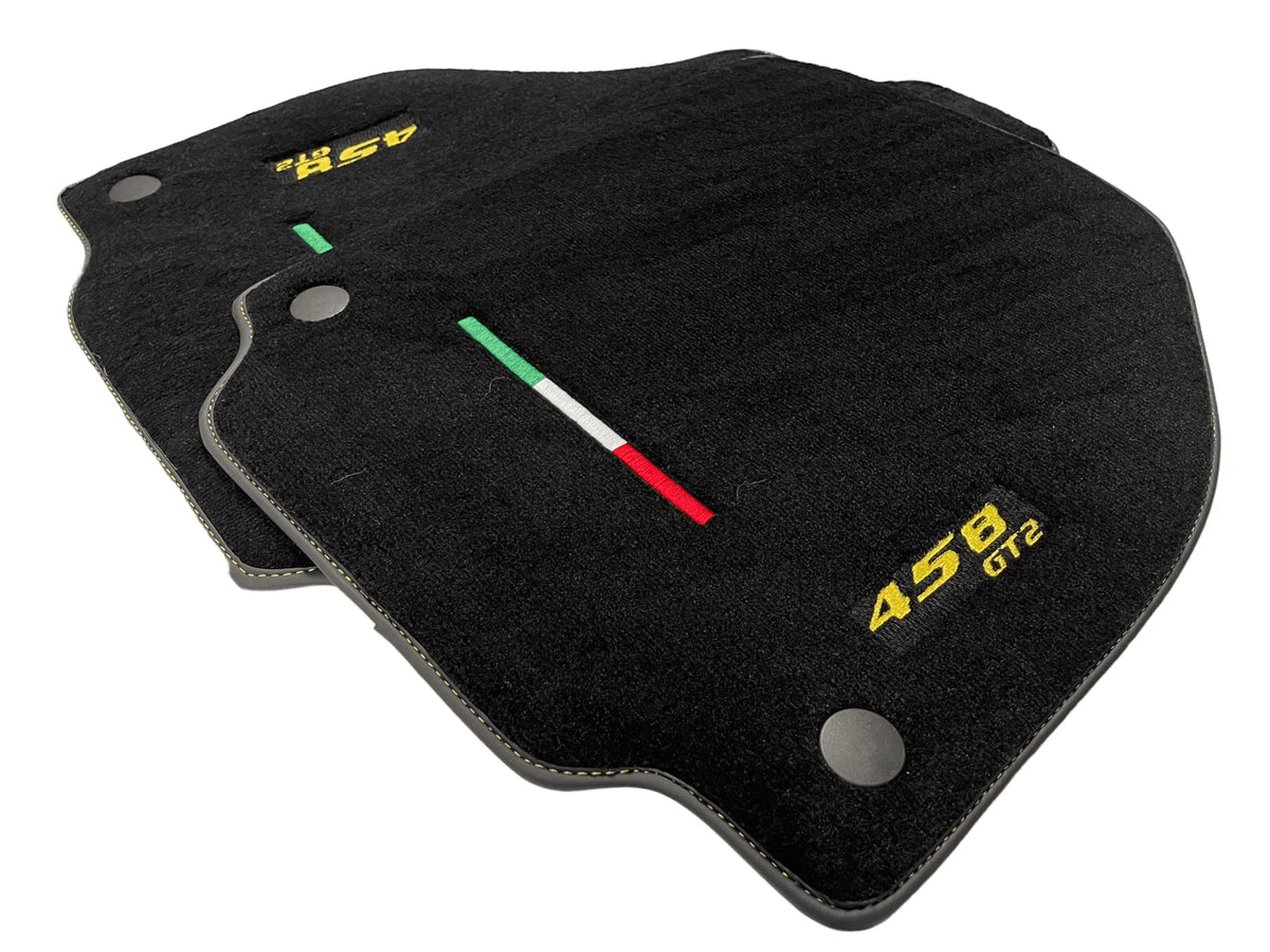 Black Floor Mats For Ferrari 458 Gt2 2012-2015 Yellow Sewing - AutoWin