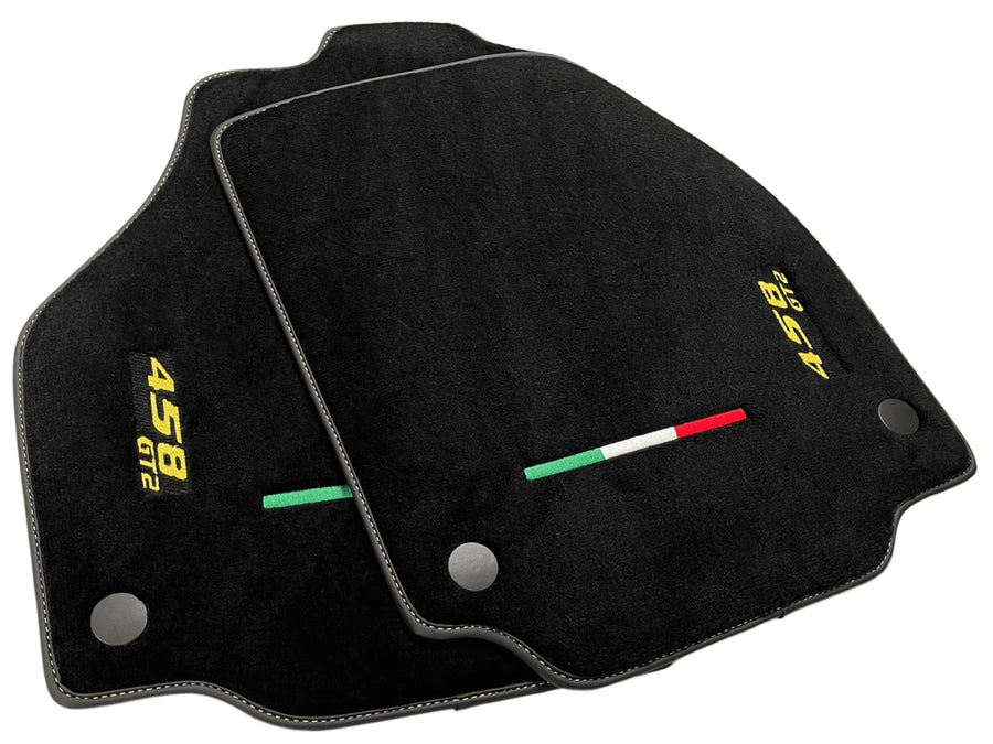 Black Floor Mats For Ferrari 458 Gt2 2012-2015 Yellow Sewing - AutoWin