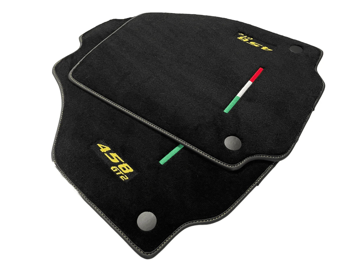 Black Floor Mats For Ferrari 458 Gt2 2012-2015 Yellow Sewing - AutoWin