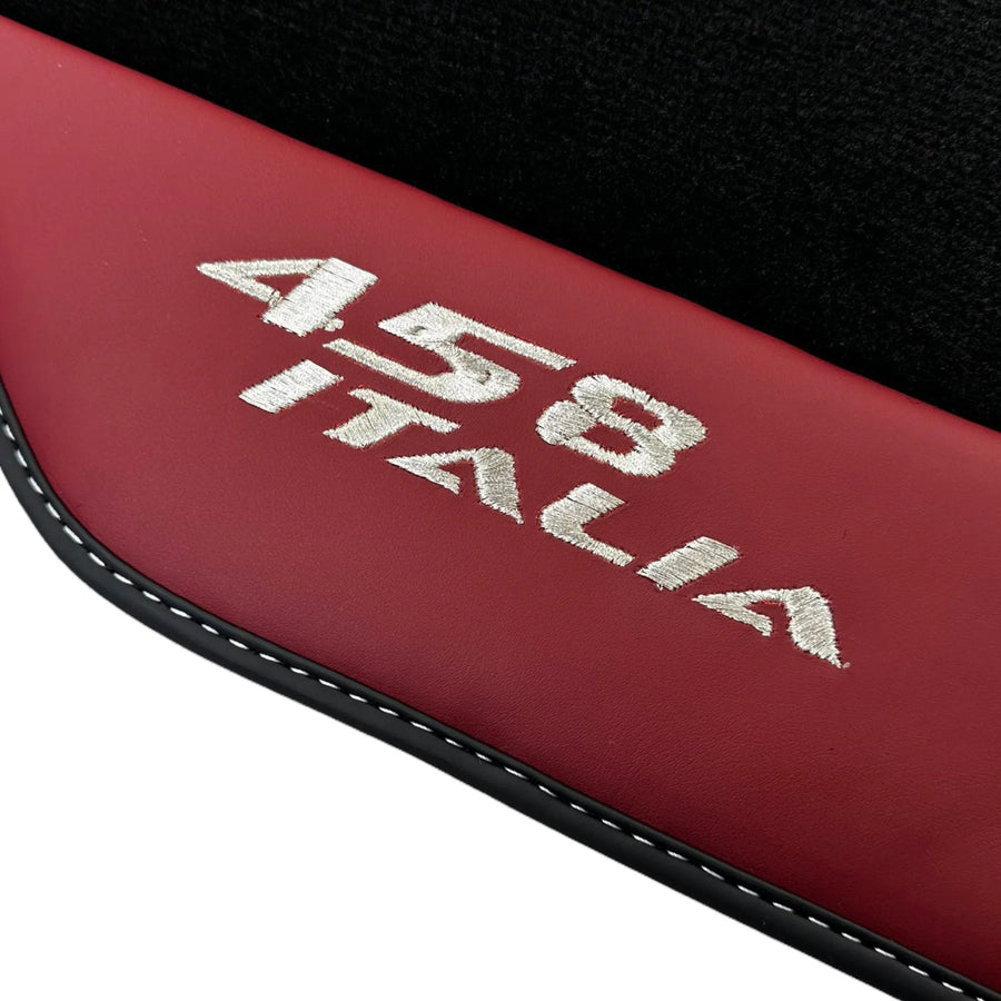 Black Floor Mats for Ferrari 458 Italia (2009-2015) with Bordeaux Nappa Leather - AutoWin
