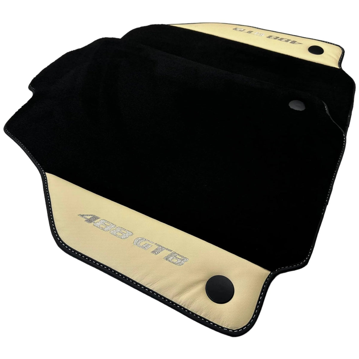 Black Floor Mats for Ferrari 488 GTB (2015-2022) with Crema Nappa Leather - AutoWin