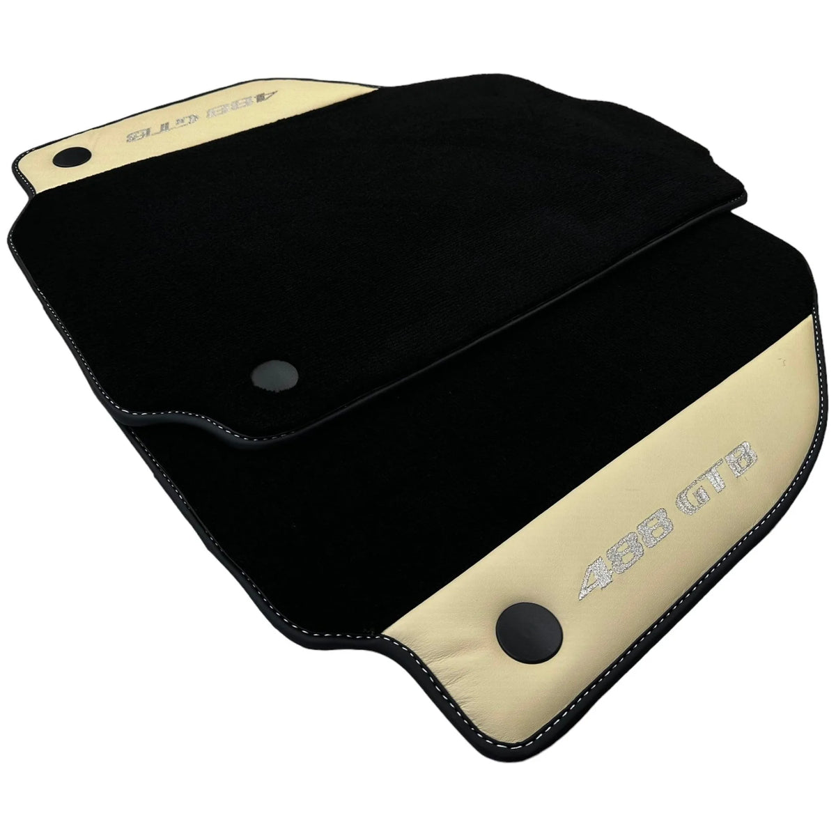 Black Floor Mats for Ferrari 488 GTB (2015-2022) with Crema Nappa Leather - AutoWin