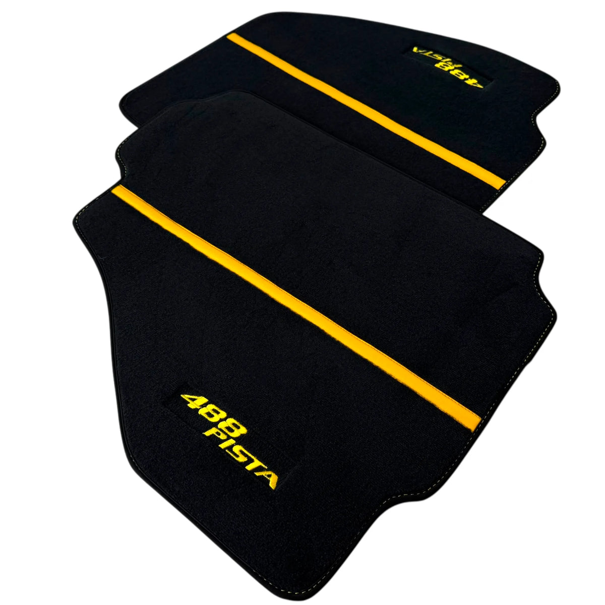 Black Floor Mats For Ferrari 488 Pista 2019-2021 With Yellow Leather