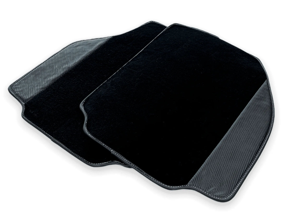 Black Floor Mats For Ferrari 488 Pista Spider 2019-2021 With Carbon Fiber Leather