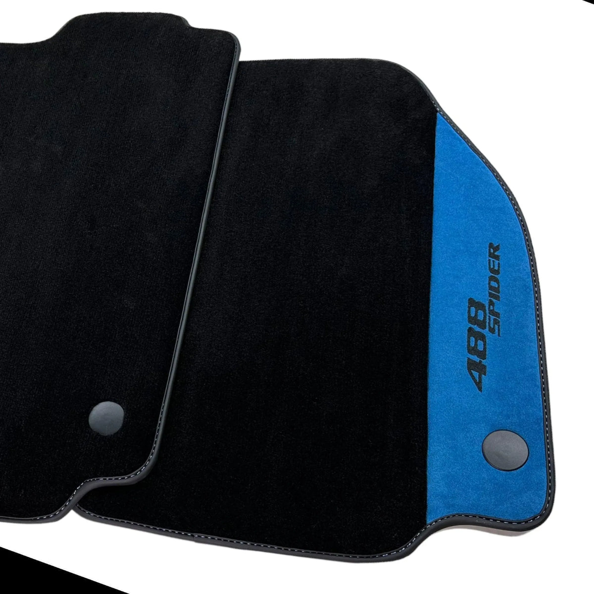 Black Floor Mats For Ferrari 488 Spider 2015-2022 With Blue Alcantara Leather - AutoWin