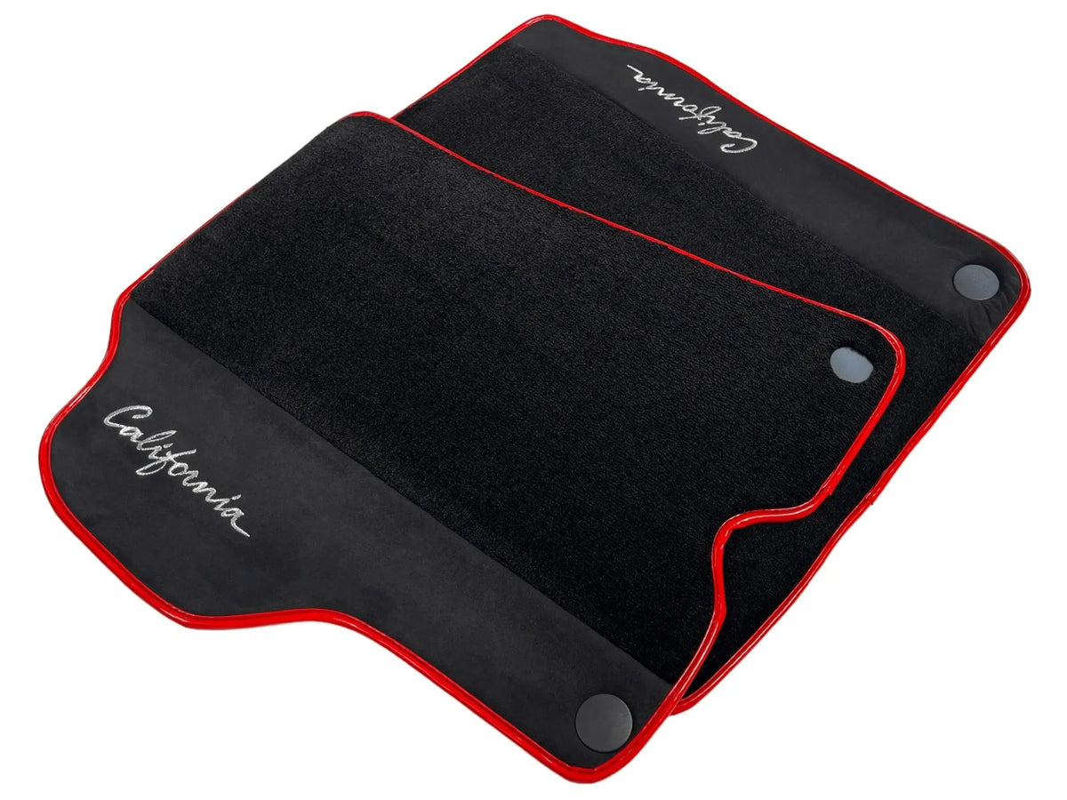 Black Floor Mats For Ferrari California 2008-2014 With Alcantara Red Trim - AutoWin