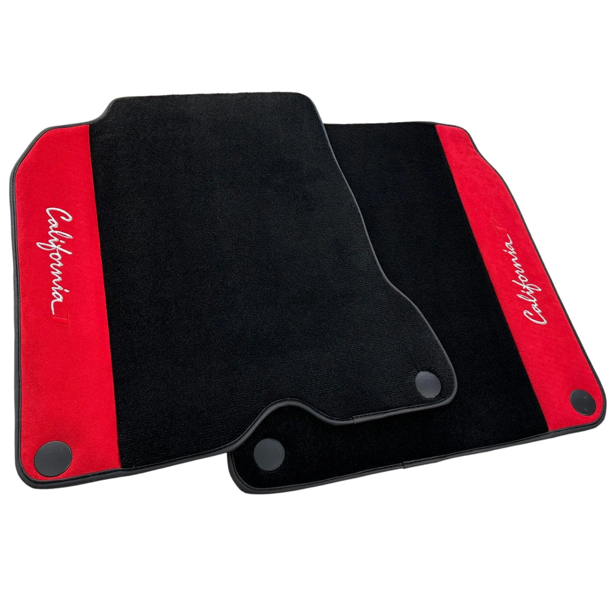 Black Floor Mats For Ferrari California T (2015-2018) with Red Alcantara Leather - AutoWin