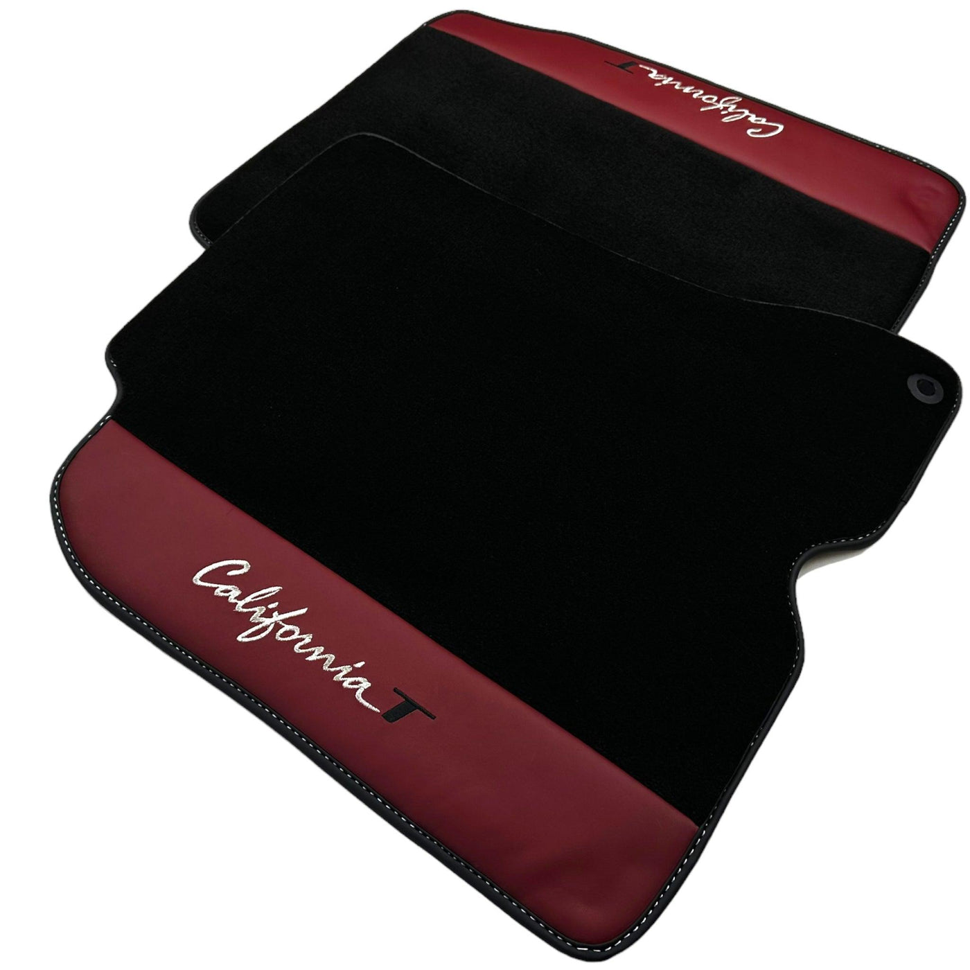 Black Floor Mats for Ferrari California T (2015–2018) Bordeaux Nappa Leather - AutoWin