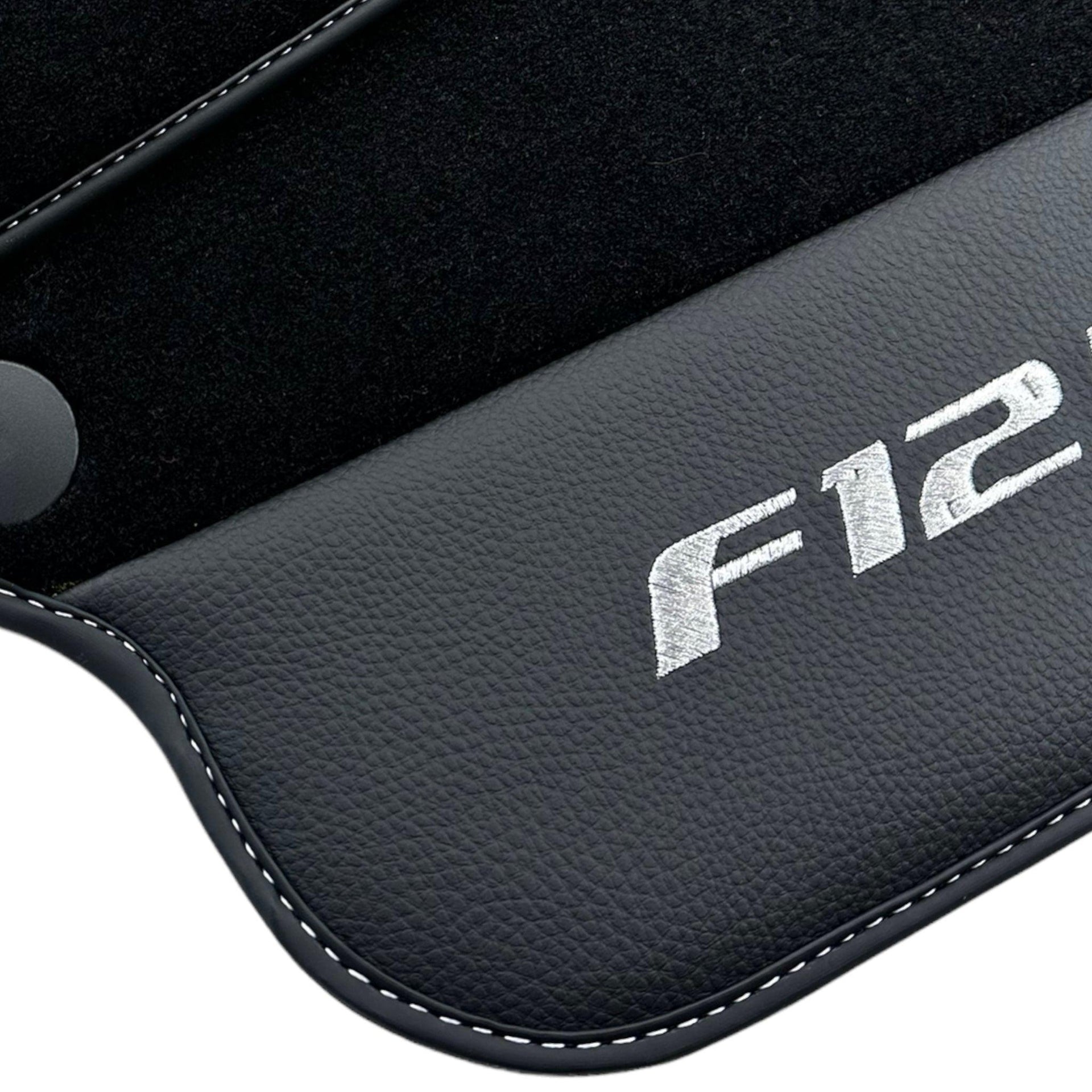 Black Floor Mats for Ferrari F12 Berlinetta (2012-2022) with Leather - AutoWin