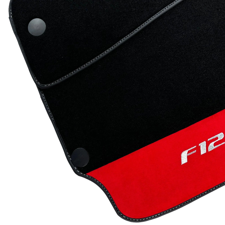 Czarne Dywaniki samochodowe dla Ferrari F12 TRS (2014) z czerwoną skórą Alcantara - AutoWin