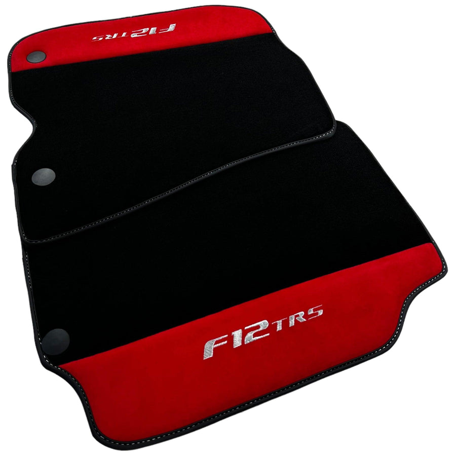 Black Floor Mats for Ferrari F12 TRS (2014) with Red Alcantara Leather - AutoWin