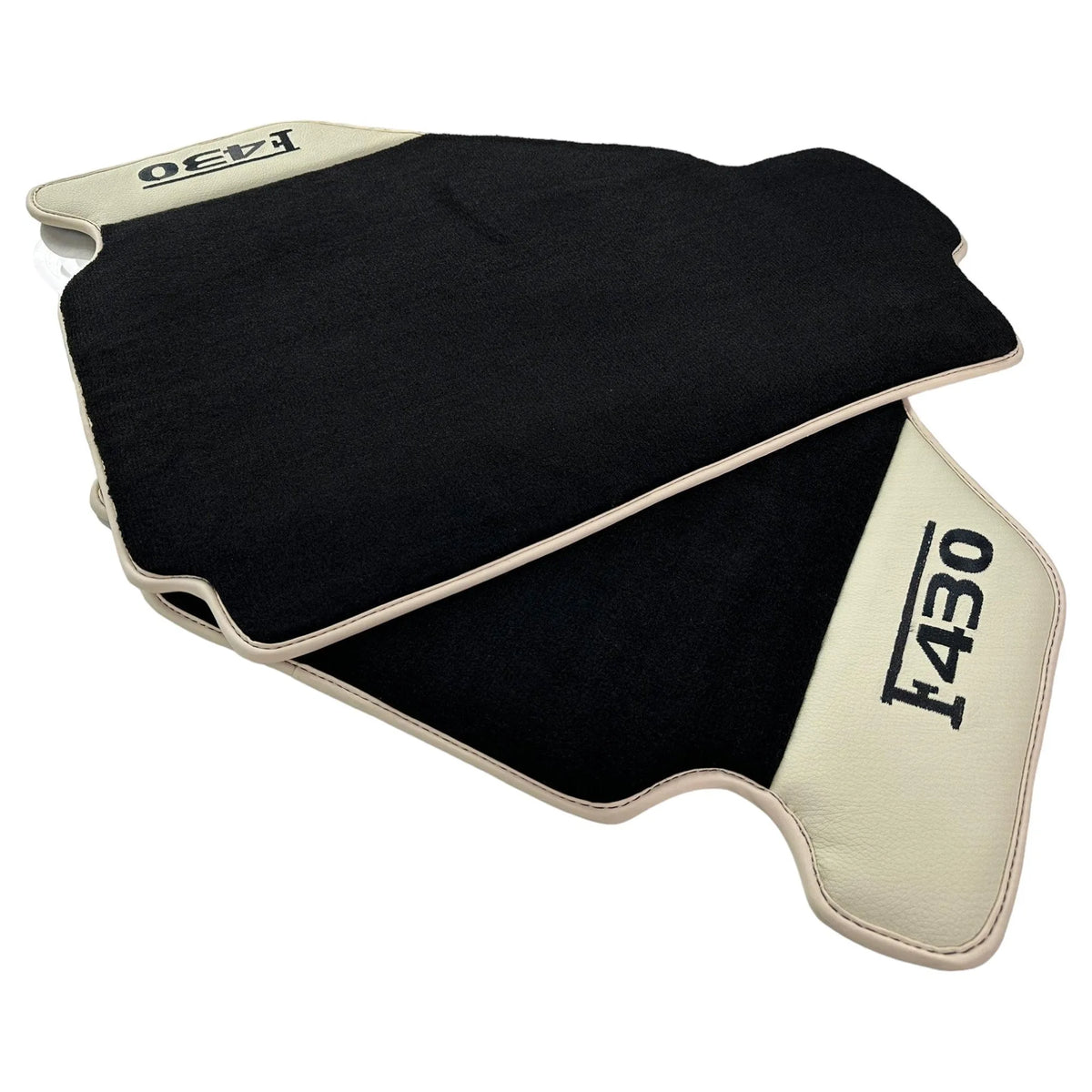 Black Floor Mats For Ferrari F430 2004-2009 With Beige Leather - AutoWin