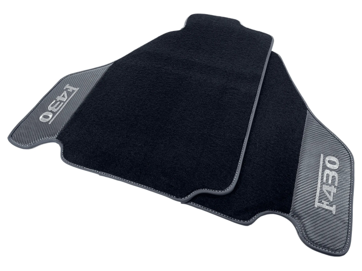 Black Floor Mats For Ferrari F430 2004-2009 With Carbon Fiber Leather - AutoWin