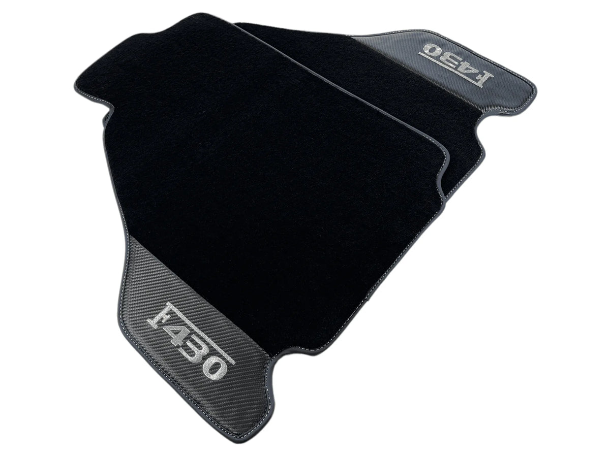 Black Floor Mats For Ferrari F430 2004-2009 With Carbon Fiber Leather - AutoWin