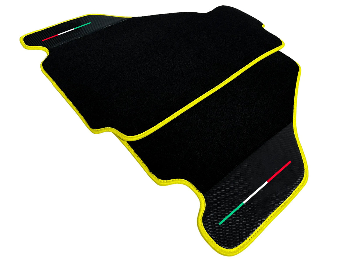 Black Floor Mats For Ferrari F430 2004-2009 With Carbon Fiber Leather Yellow Trim - AutoWin