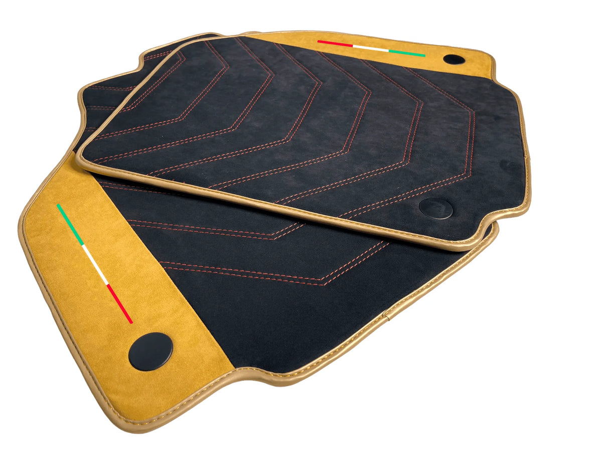 Black Floor Mats For Ferrari F8 Spider 2019-2022 With Tan Alcantara Leather