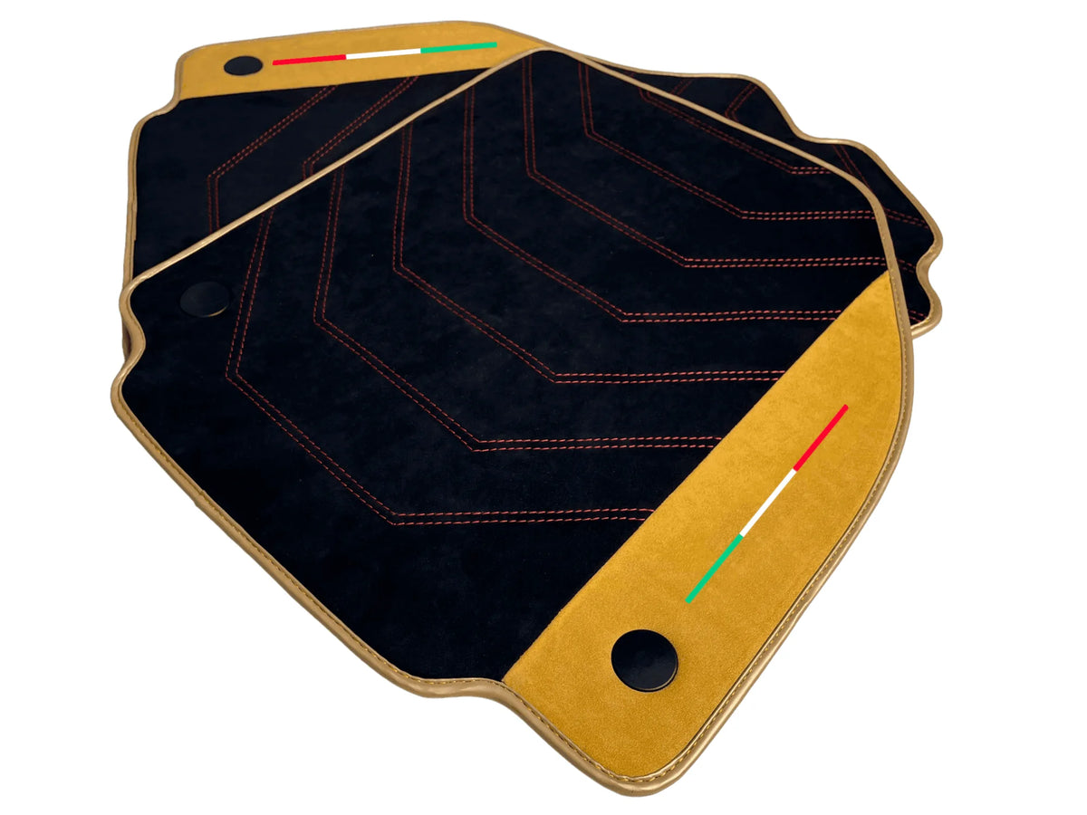 Black Floor Mats For Ferrari F8 Spider 2019-2022 With Tan Alcantara Leather