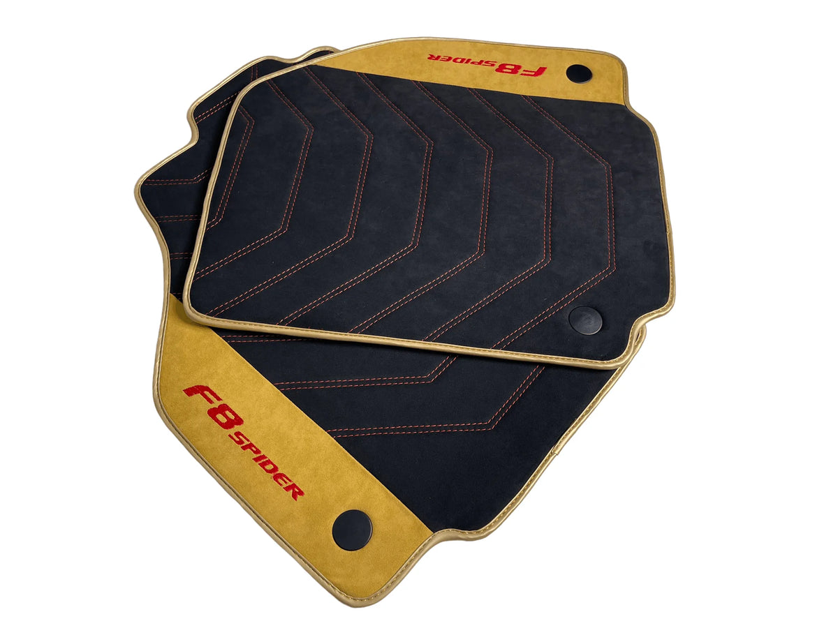 Black Floor Mats For Ferrari F8 Spider 2019-2022 With Tan Alcantara Leather - AutoWin