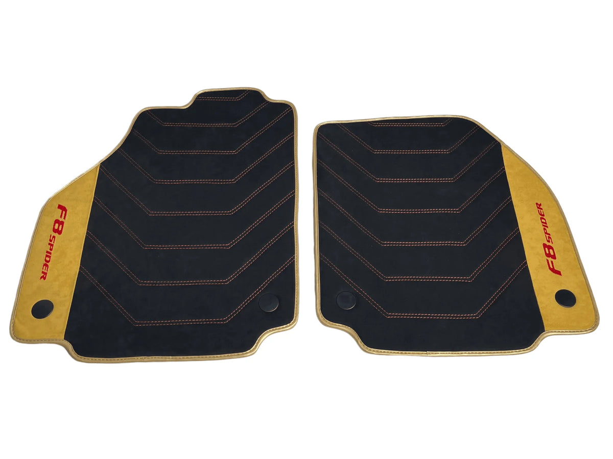 Black Floor Mats For Ferrari F8 Spider 2019-2022 With Tan Alcantara Leather - AutoWin