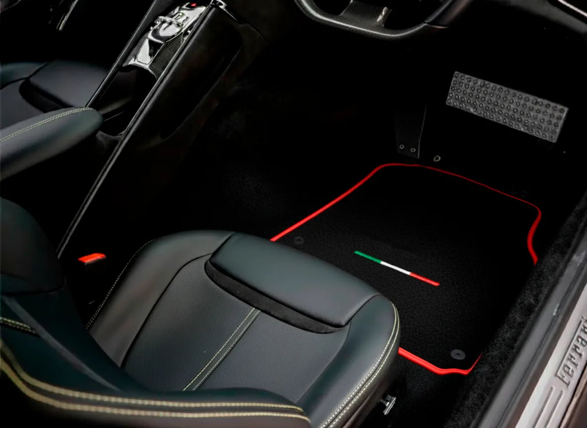 Black Floor Mats For Ferrari GTC4 Lusso (2016-2023) Italian Edition with Red Trim