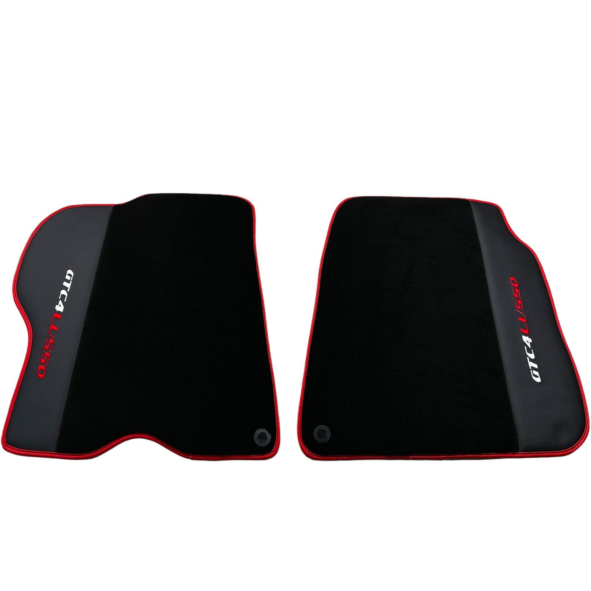 Black Floor Mats For Ferrari GTC4 Lusso (2016-2023) with Leather and Red Trim - AutoWin