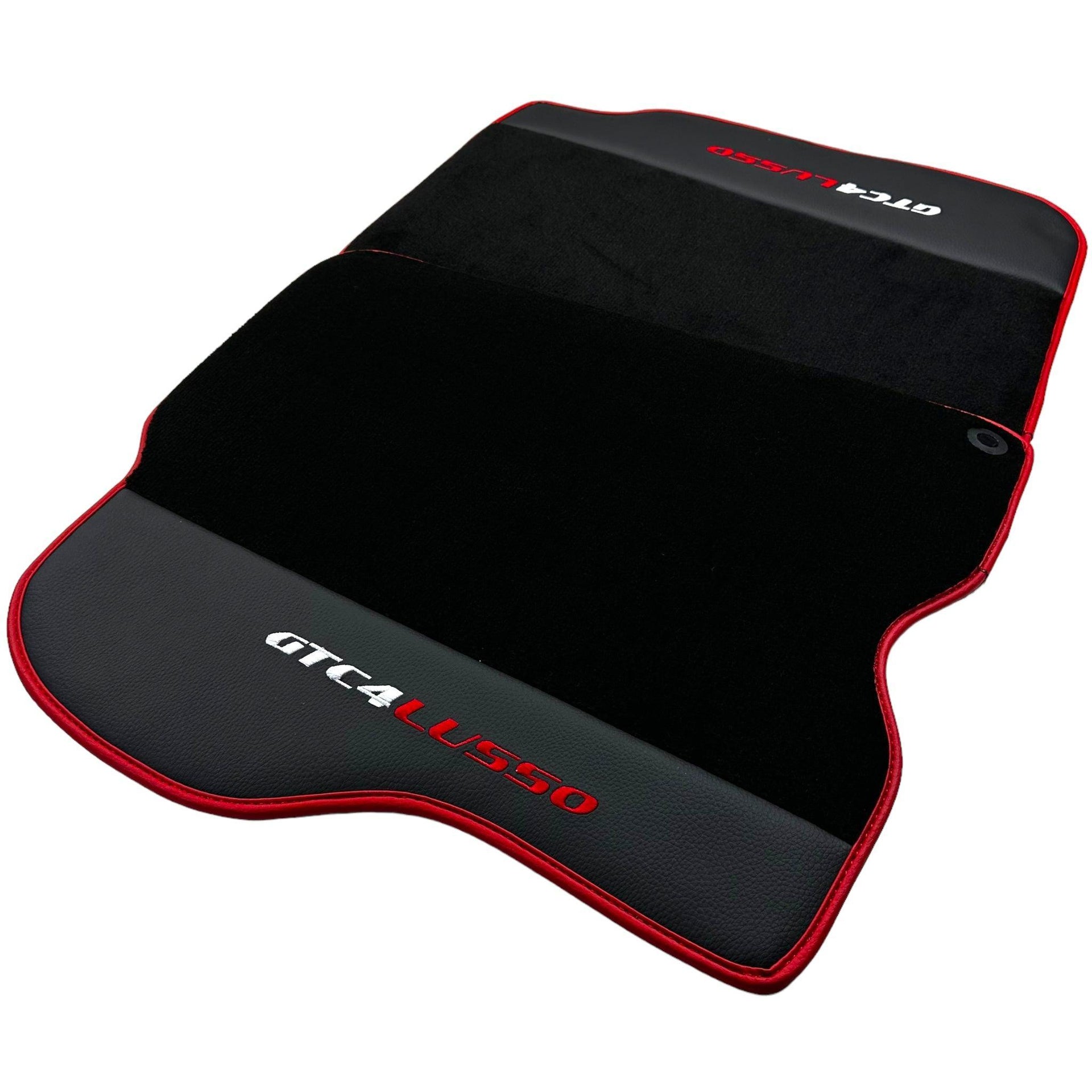 Black Floor Mats For Ferrari GTC4 Lusso (2016-2023) with Leather and Red Trim - AutoWin