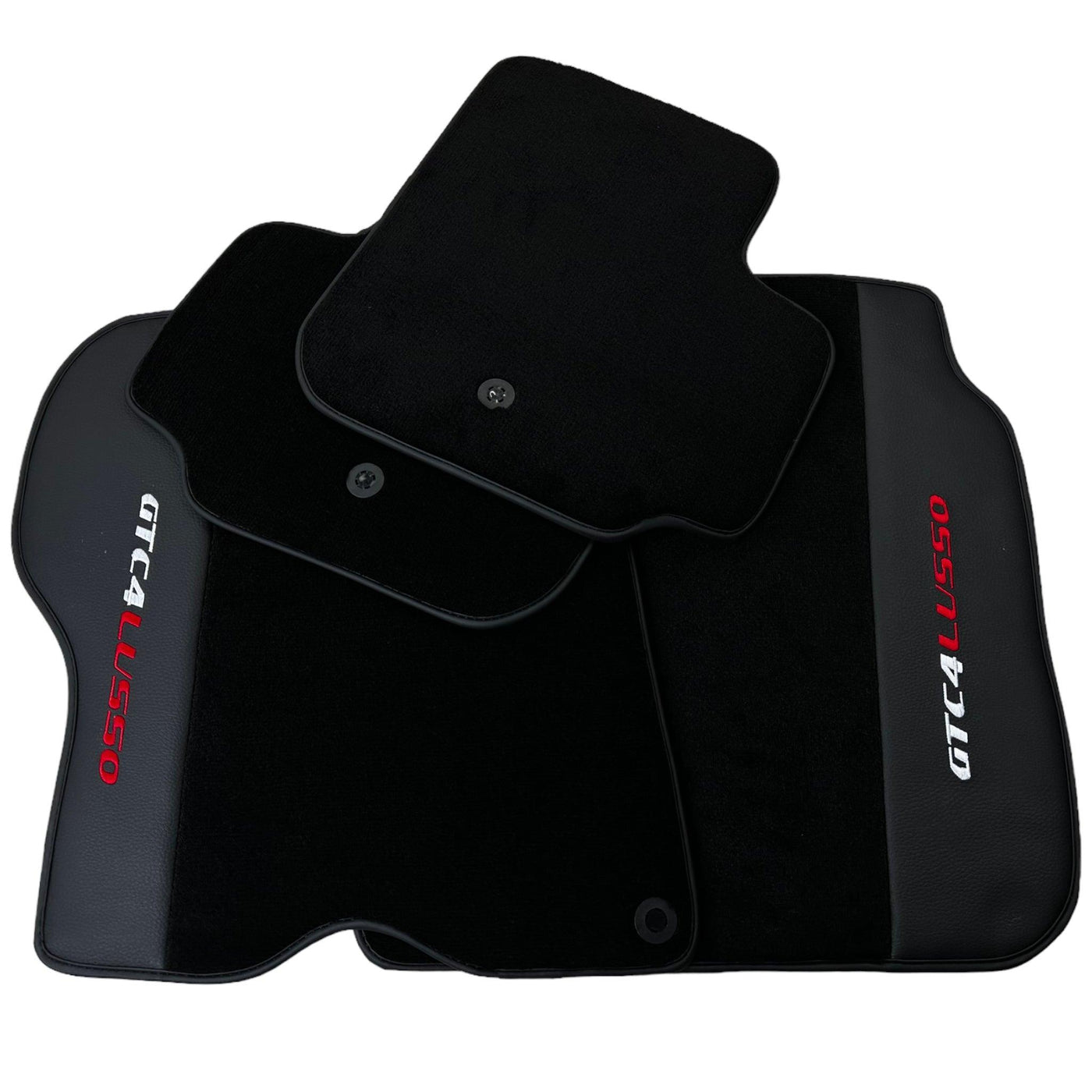 Black Floor Mats For Ferrari GTC4 Lusso (2016-2023) with Leather - AutoWin