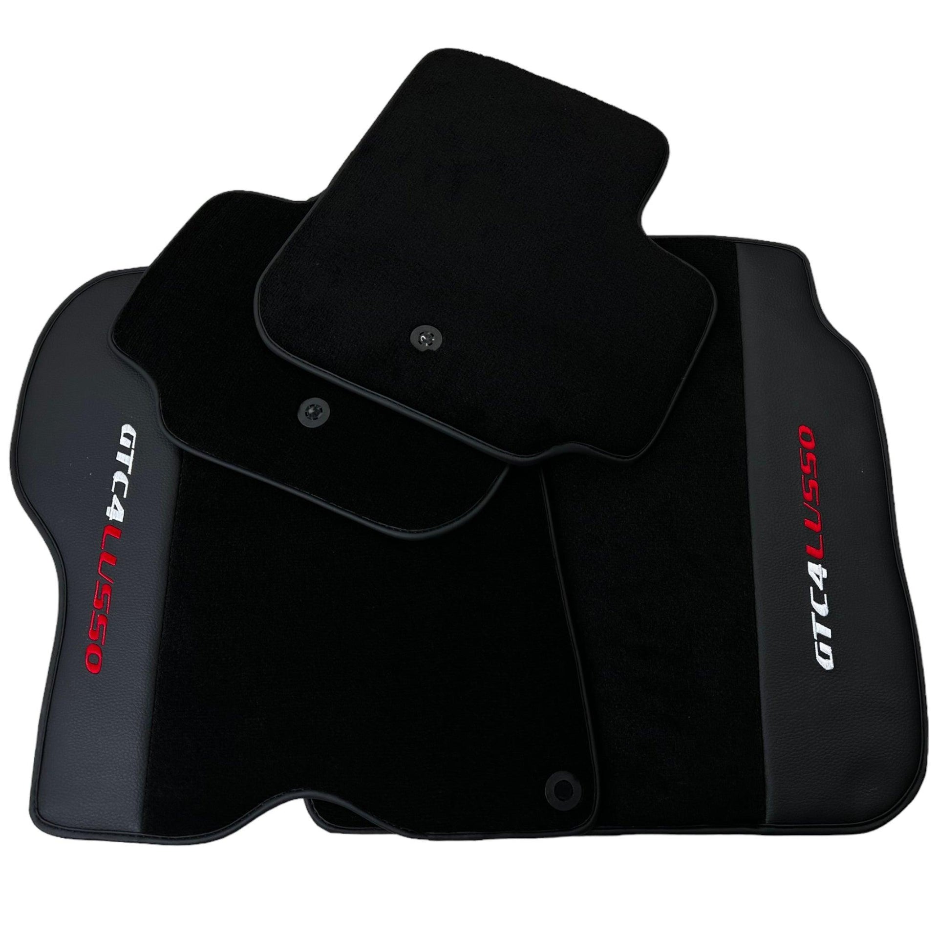 Black Floor Mats For Ferrari GTC4 Lusso (2016-2023) with Leather - AutoWin